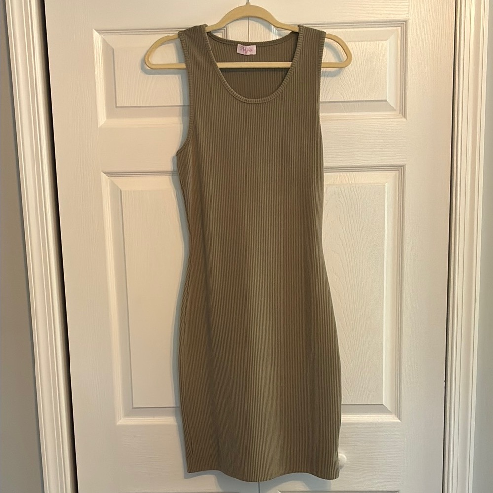 Sleeveless Rib-Knit Bodycon Dress in Sage Green
